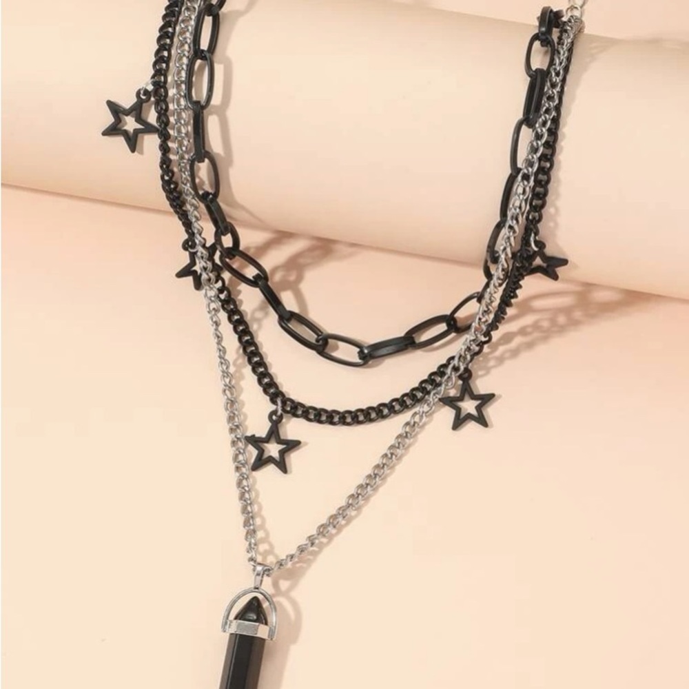 Stone and Star Pendant Layered Necklace - Picture 1 of 4